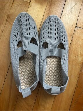 Light Gray Knit Mary Jane Slip-On Shoes for Women